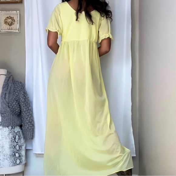 Vintage Pastel Yellow Chiffon Peignoir Maxi Dress - Picture 2 of 3